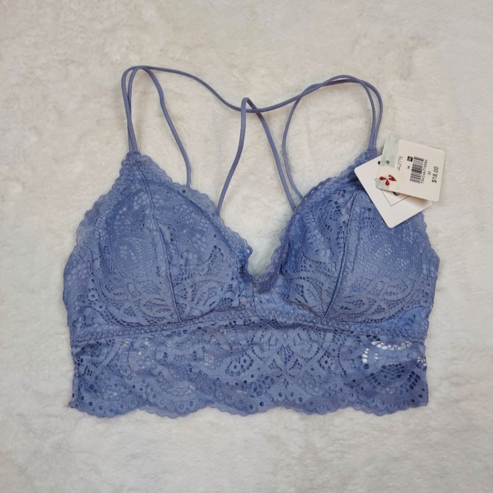 3/$20 Tranquil & True Periwinkle Blue Lace Double Strap Removable Pads Bralette